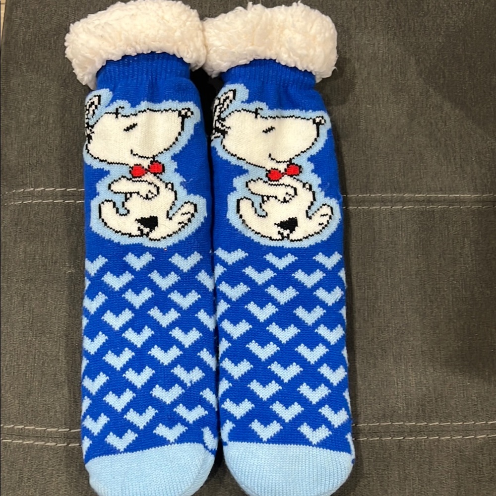 Blue Snoopy Fuzzy Socks